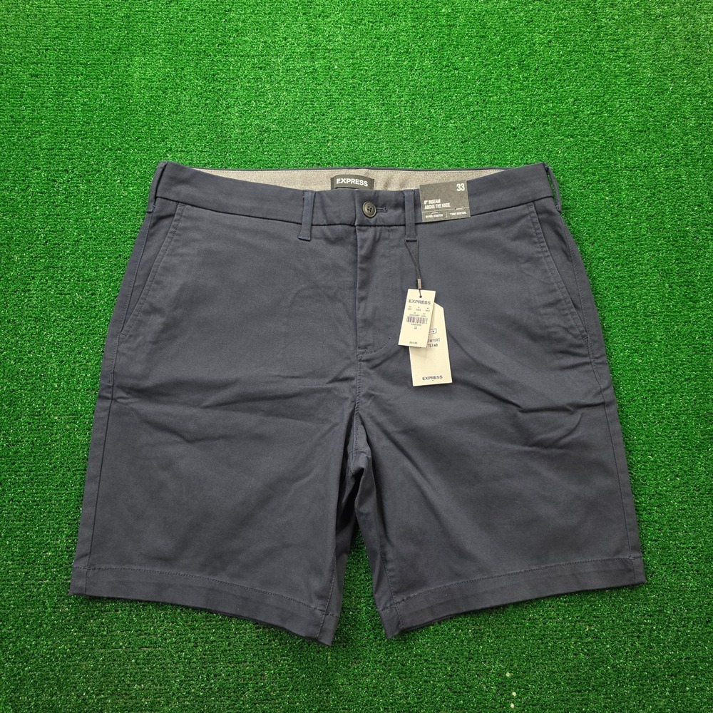 Express Hyper Stretch Temp Control 8" Inseam Chino Shorts Mens 33 Navy NWT